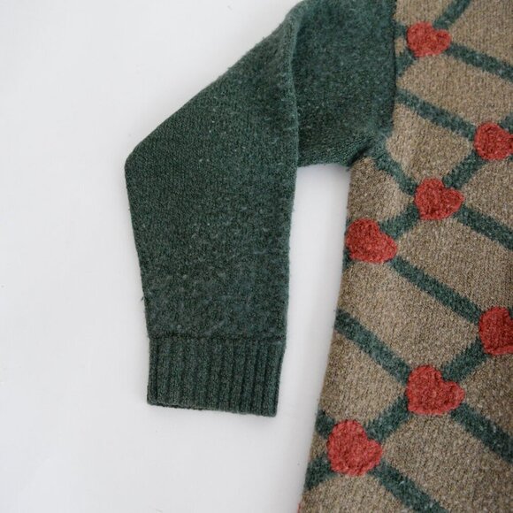 Vintage Fasilli Green & Tan w Red Hearts Knit Button Up Cardigan Sweater Size S - Picture 8 of 11
